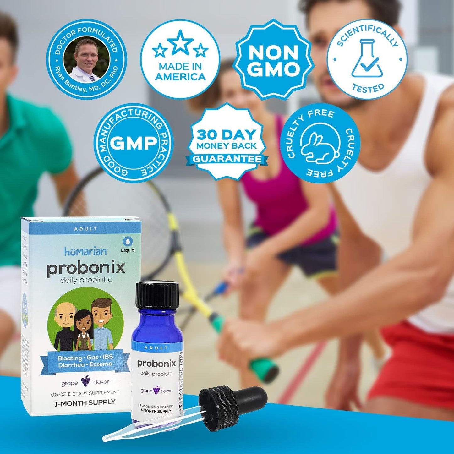 Probonix Humarian Liquid Probiotics for Adults - 12-Strain Probiotic Drops to Fortify Gut Health, Immunity and More - 30-Day Supply - Delicious Grape Flavor - Maple Wellness Supplements