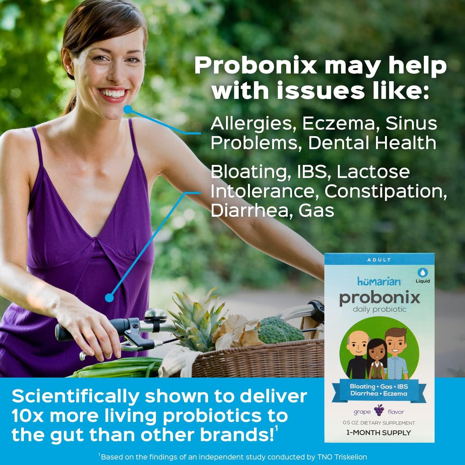 Probonix Humarian Liquid Probiotics for Adults - 12-Strain Probiotic Drops to Fortify Gut Health, Immunity and More - 30-Day Supply - Delicious Grape Flavor - Maple Wellness Supplements