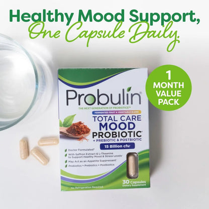 Probulin Mood Probiotics for Women with Saffron, L Theanine, Probiotic, Prebiotic, Postbiotic - Mood Support Supplement & Gut Support - Vegan, Non GMO, 30 Capsules - Maple Wellness Supplements