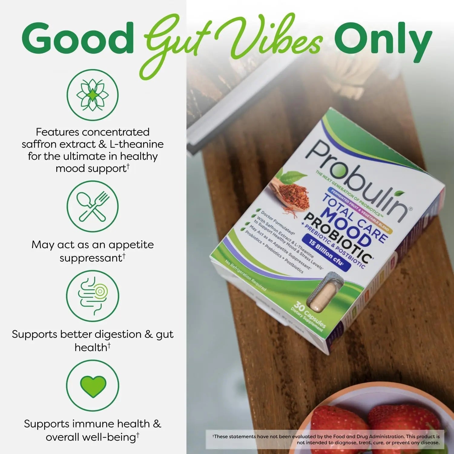 Probulin Mood Probiotics for Women with Saffron, L Theanine, Probiotic, Prebiotic, Postbiotic - Mood Support Supplement & Gut Support - Vegan, Non GMO, 30 Capsules - Maple Wellness Supplements
