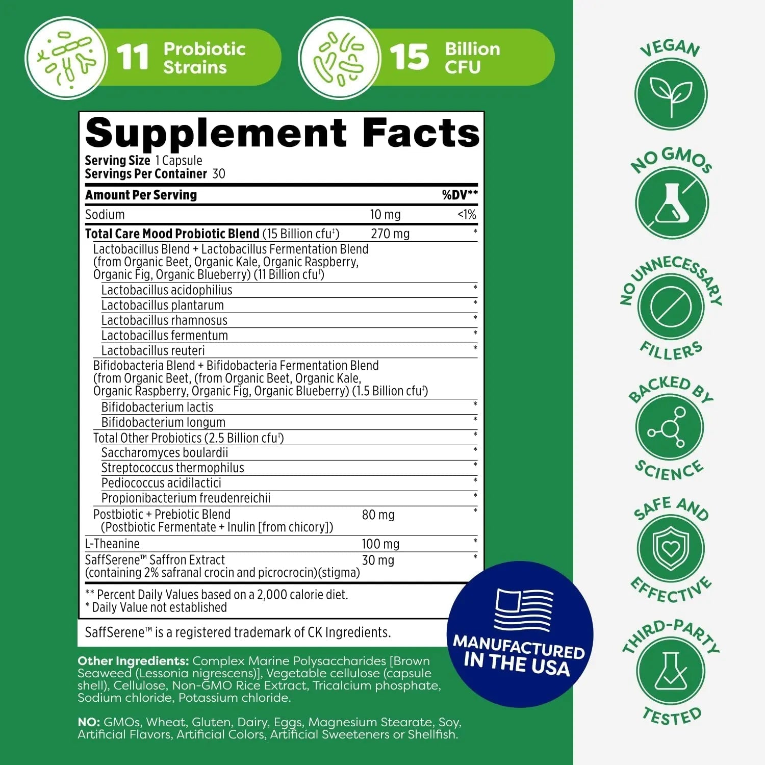 Probulin Mood Probiotics for Women with Saffron, L Theanine, Probiotic, Prebiotic, Postbiotic - Mood Support Supplement & Gut Support - Vegan, Non GMO, 30 Capsules - Maple Wellness Supplements