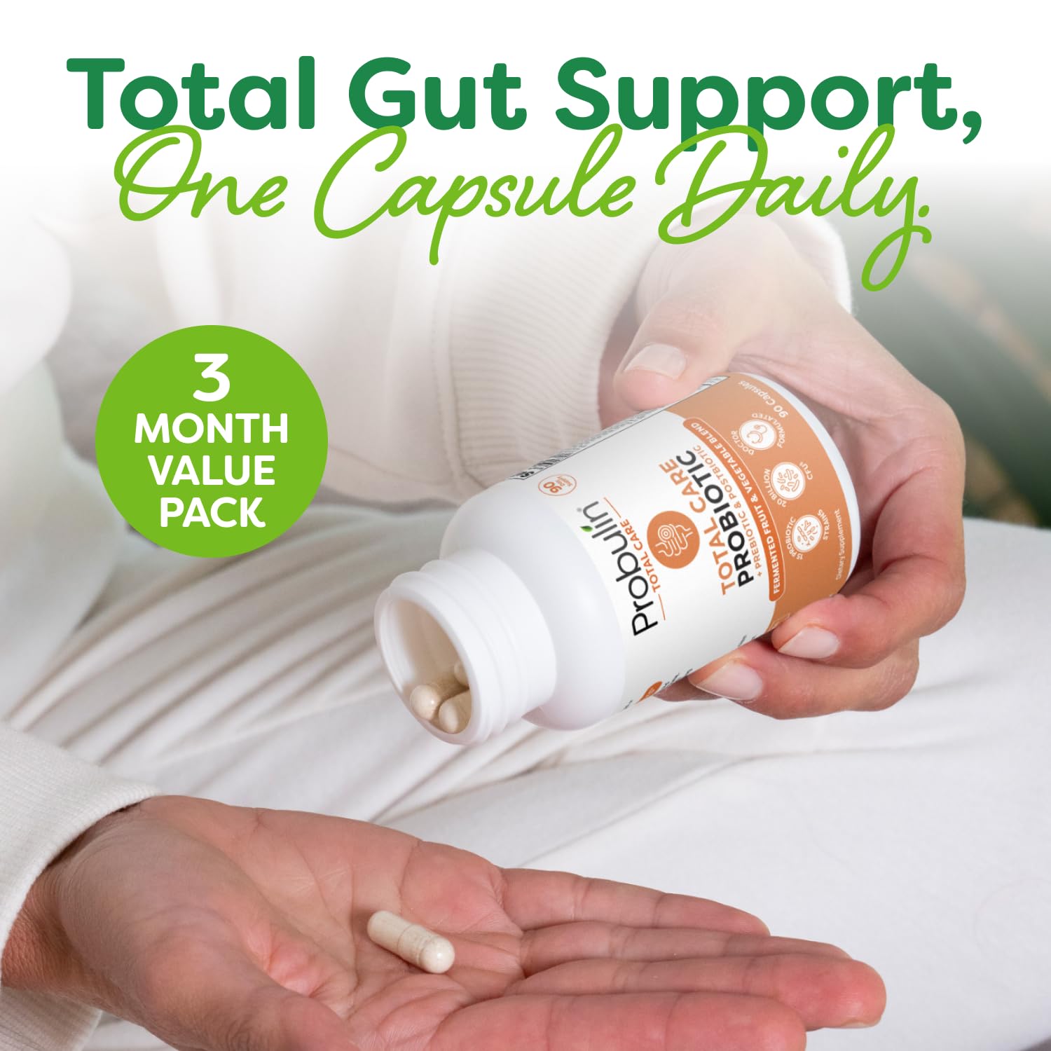 Probulin Total Care Probiotic Supplement, Daily Gut, Digestive, and Immune Health Probiotics Capsules for Men and Women, 20 Billion CFU, Vegan, 90 Count Bottle - Maple Wellness Supplements