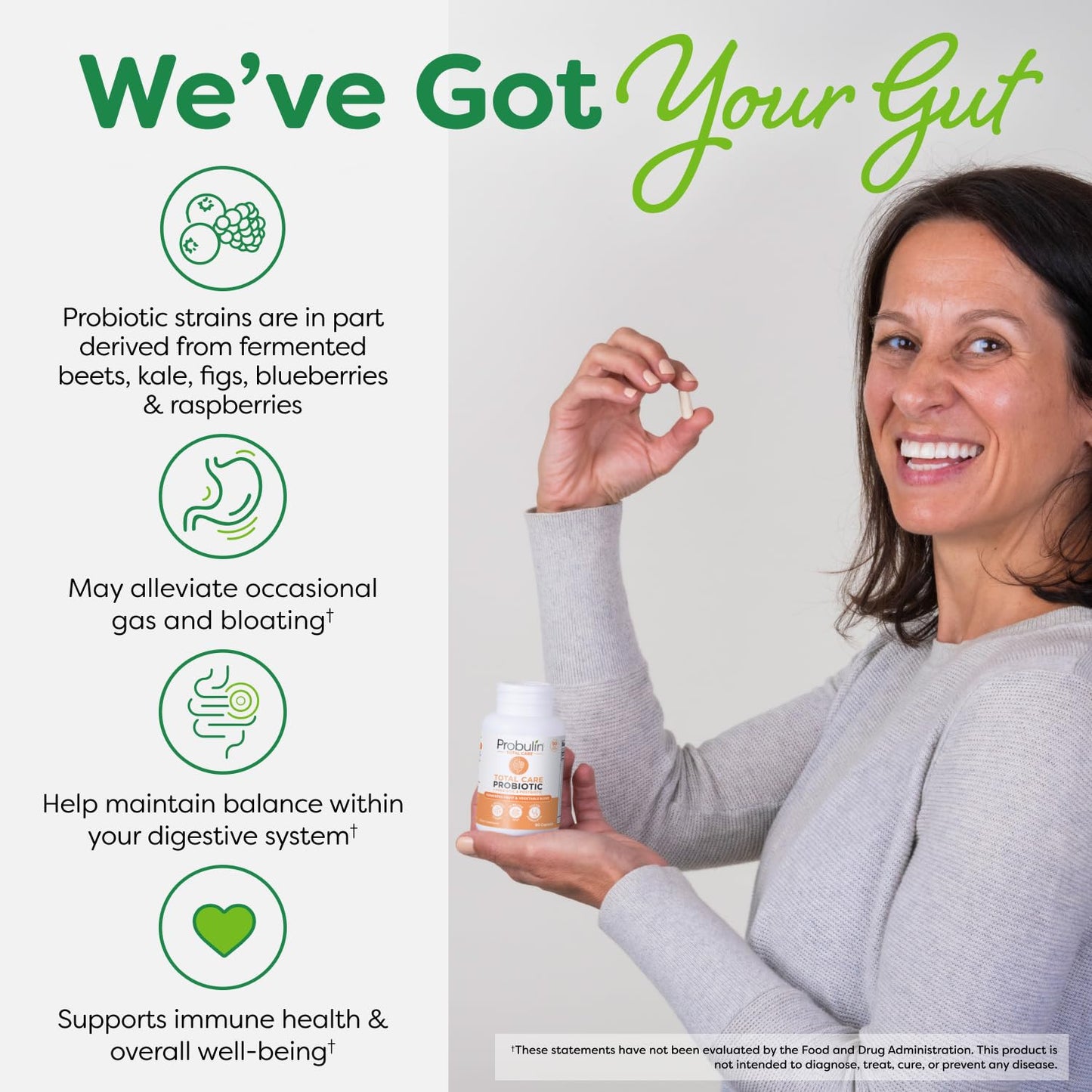 Probulin Total Care Probiotic Supplement, Daily Gut, Digestive, and Immune Health Probiotics Capsules for Men and Women, 20 Billion CFU, Vegan, 90 Count Bottle - Maple Wellness Supplements