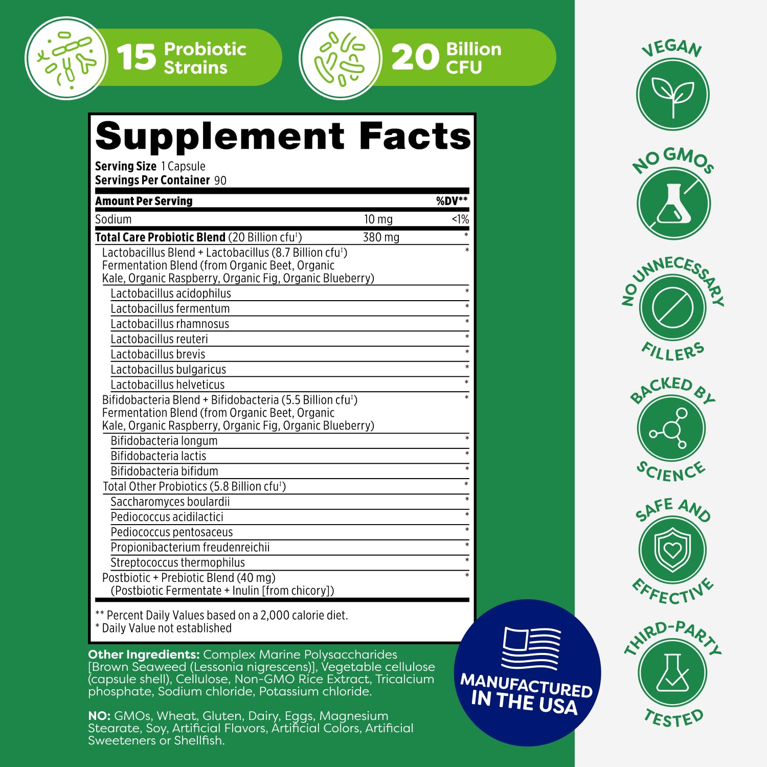 Probulin Total Care Probiotic Supplement, Daily Gut, Digestive, and Immune Health Probiotics Capsules for Men and Women, 20 Billion CFU, Vegan, 90 Count Bottle - Maple Wellness Supplements