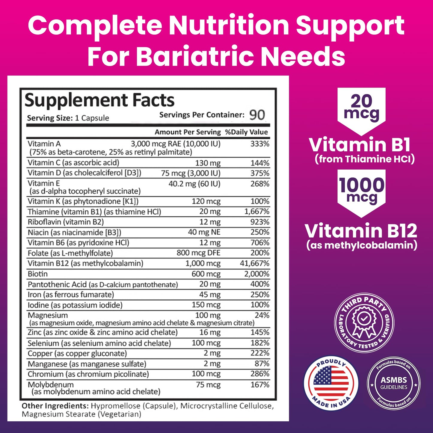 ProCare Health Bariatric Multivitamin 45mg Iron – Once Daily Capsule for Gastric Bypass, Sleeve & Post-Op Support – 90 Easy-to-Swallow Capsules - Maple Wellness Supplements