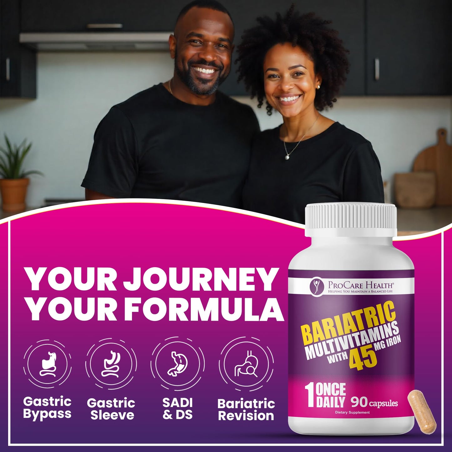 ProCare Health Bariatric Multivitamin 45mg Iron – Once Daily Capsule for Gastric Bypass, Sleeve & Post-Op Support – 90 Easy-to-Swallow Capsules - Maple Wellness Supplements