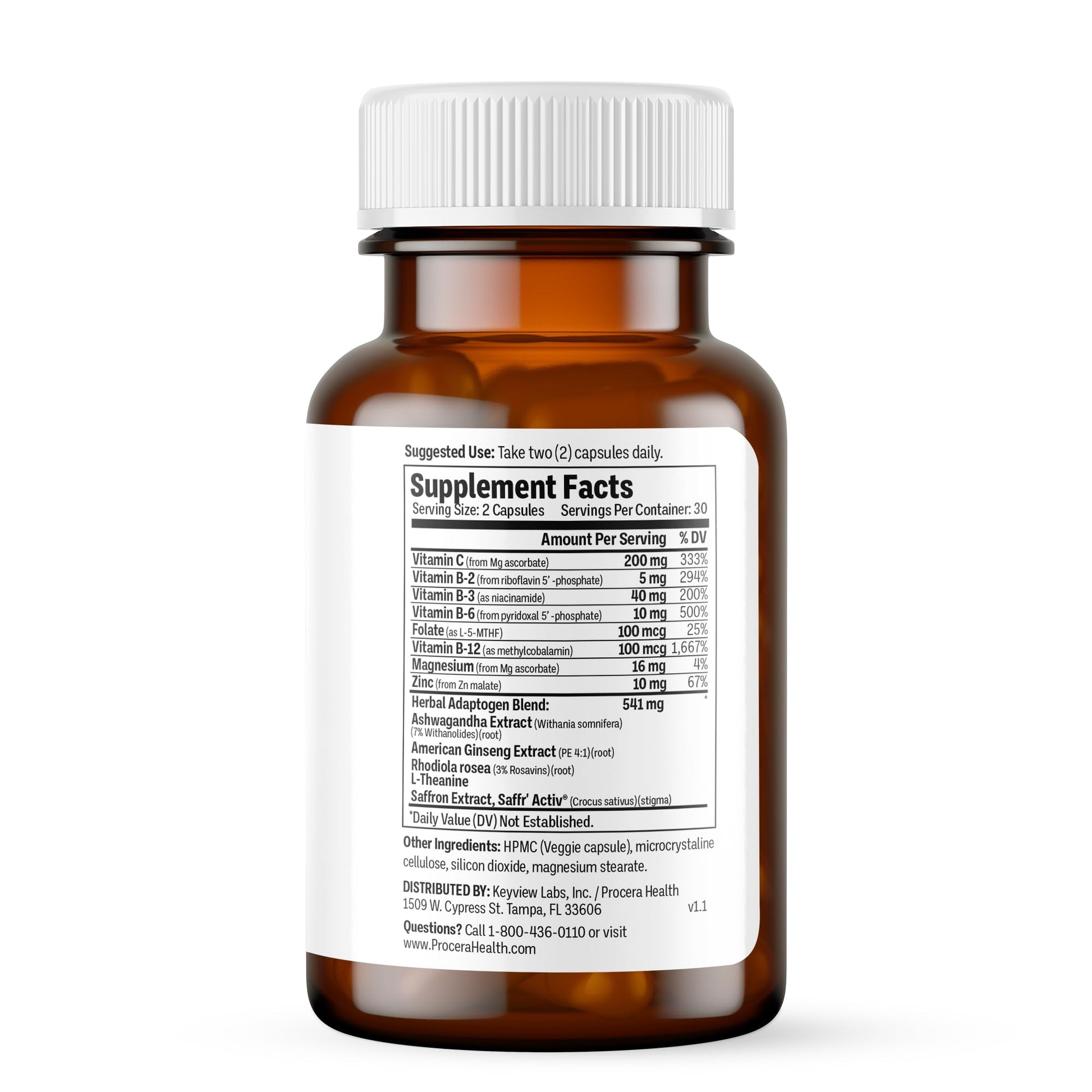 Procera Mood Support - Boost Mental Performance - Clarity - Mood Stability - Stress - Anxiousness - Mental Fatigue - Adaptogens - Saffron - Magnesium - Ashwagandha - Rhodiola - 60 Count - Maple Wellness Supplements