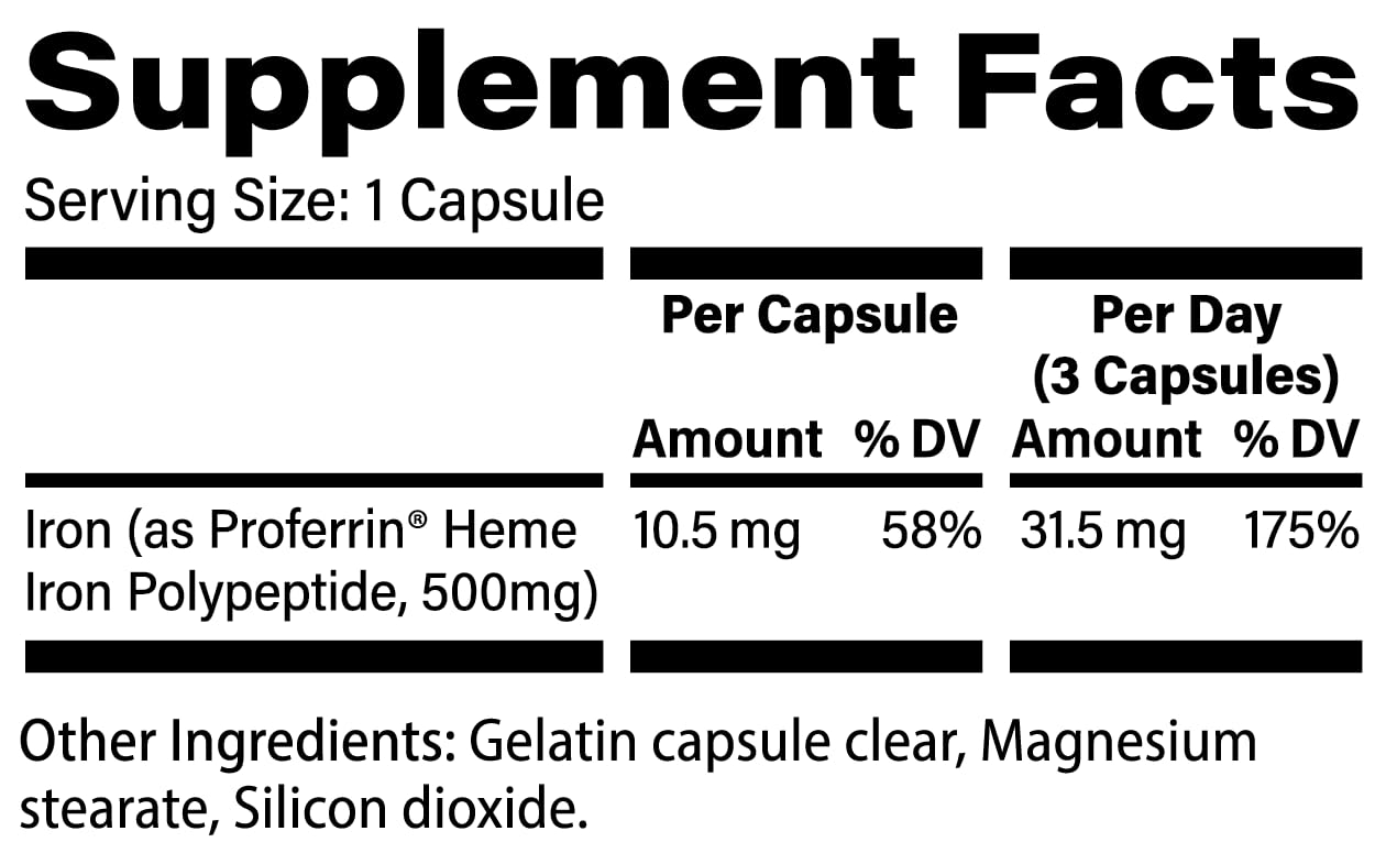 Proferrin Clear Heme Iron Supplement, 90 Capsules- Superior Absorption, Easy on The Gut, Natural, Made in The US - Maple Wellness Supplements