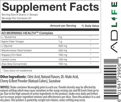 Project AD Life Good Morning Detox and Performance Drink, Naturally Flavored and Formulated with L-GLutamine, Apple Cider Vinegar, and Aloe Vera (24 Servings, Summer Fruits) - Maple Wellness Supplements