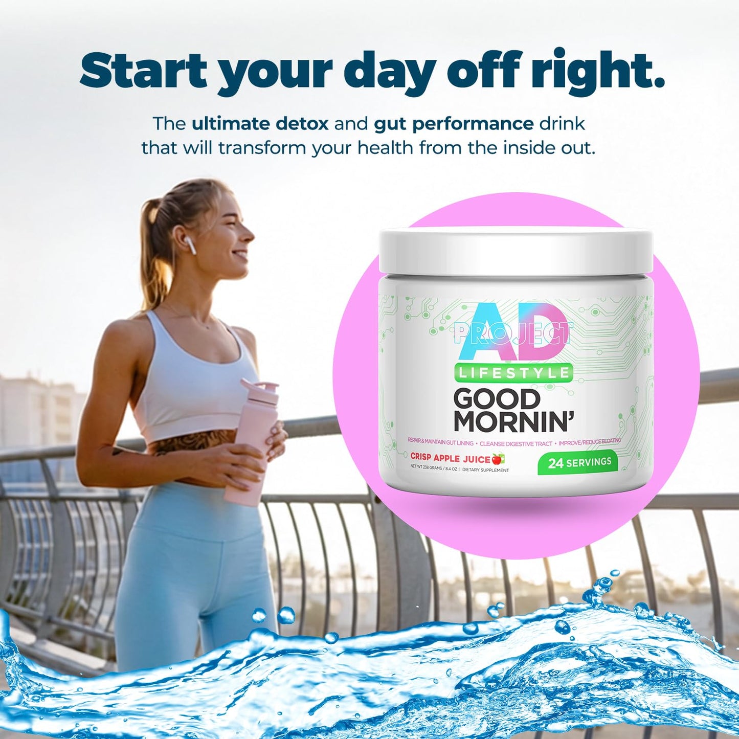 Project AD Life Good Morning Detox and Performance Drink, Naturally Flavored and Formulated with L-GLutamine, Apple Cider Vinegar, and Aloe Vera (24 Servings, Summer Fruits) - Maple Wellness Supplements