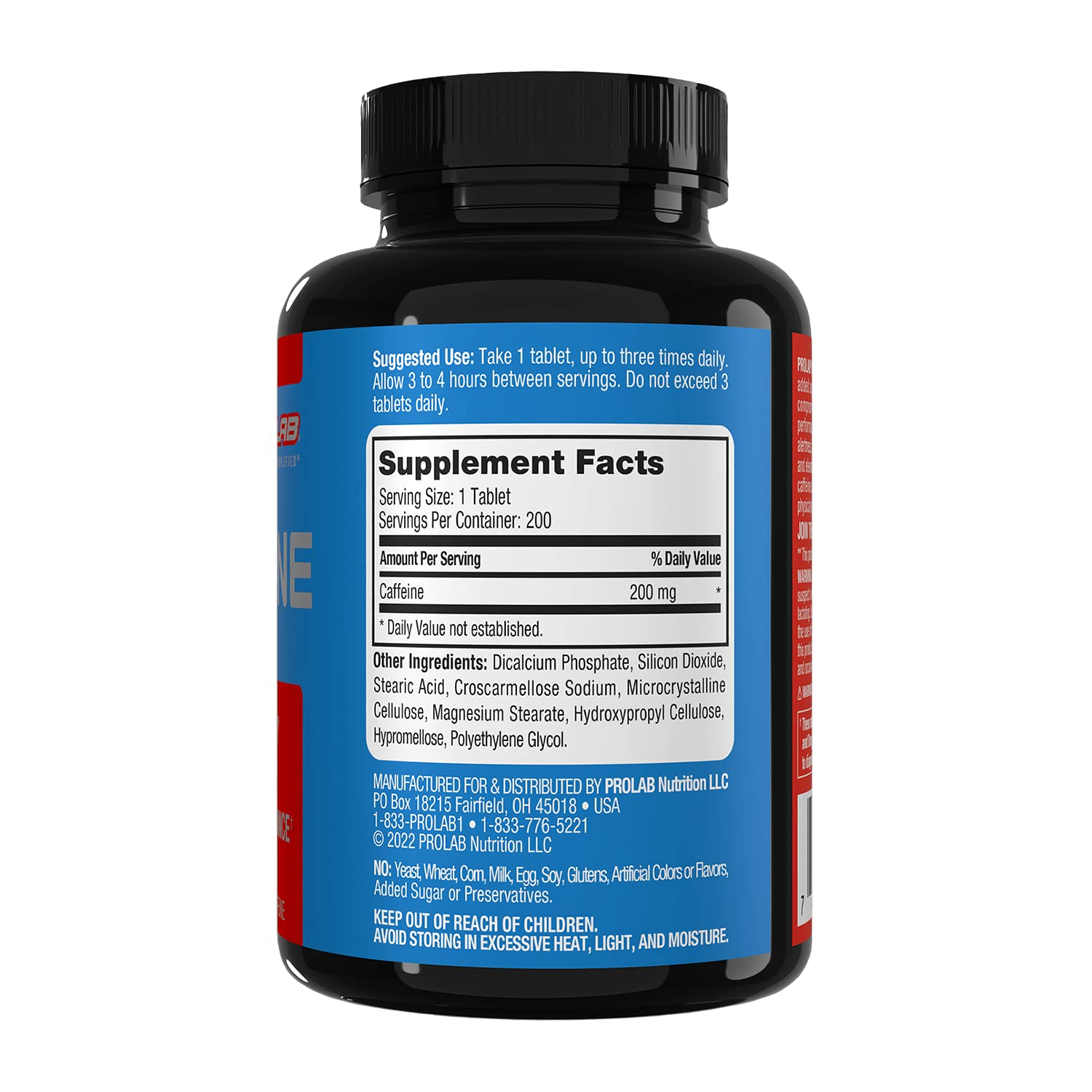 ProLab Caffeine Tablets 200mg - 200ct | Energy Support, Helps Enhance Endurance & Mental Focus, Reduce Fatigue, Pre-Workout, Extra Strength - Maple Wellness Supplements
