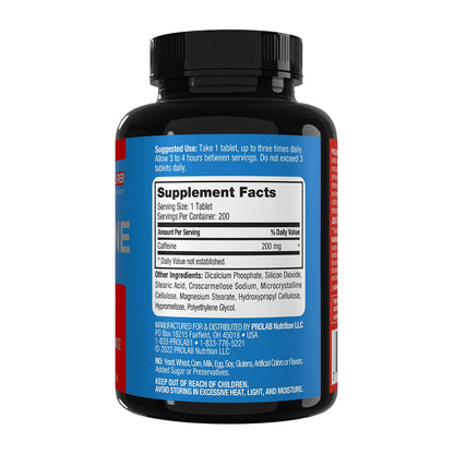 ProLab Caffeine Tablets 200mg - 200ct | Energy Support, Helps Enhance Endurance & Mental Focus, Reduce Fatigue, Pre-Workout, Extra Strength - Maple Wellness Supplements