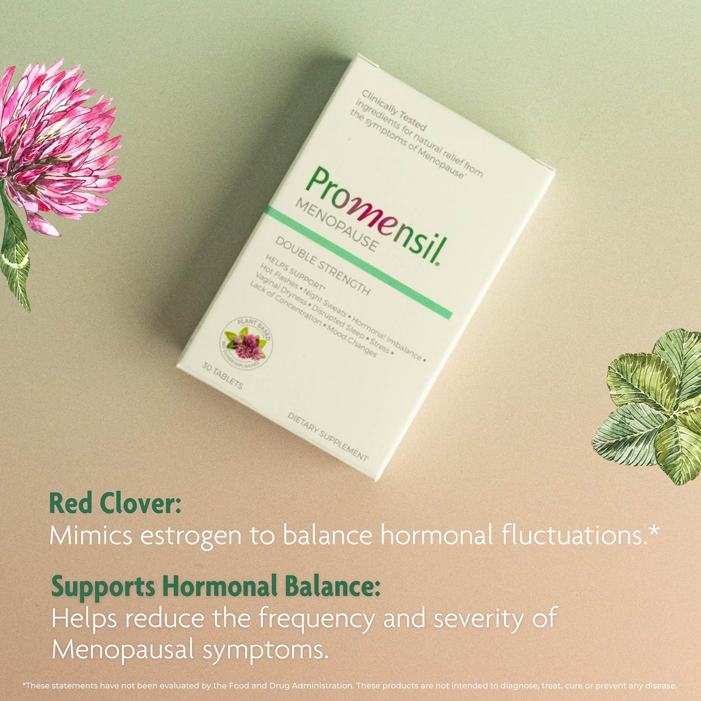 Promensil Menopause Double Strength - Menopause Supplements for Women, Red Clover Isoflavones, Helps Support Hot Flashes, Night Sweats, Restlessness - 30 Count - Maple Wellness Supplements
