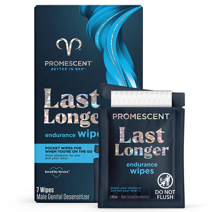 Promescent Delay Wipes Sexual Enhancer for Men to Last Longer in Bed, Extended Climax Control with Benzocaine for Male Genital Desensitizing - Increase Duration (7 Count) - Maple Wellness Supplements