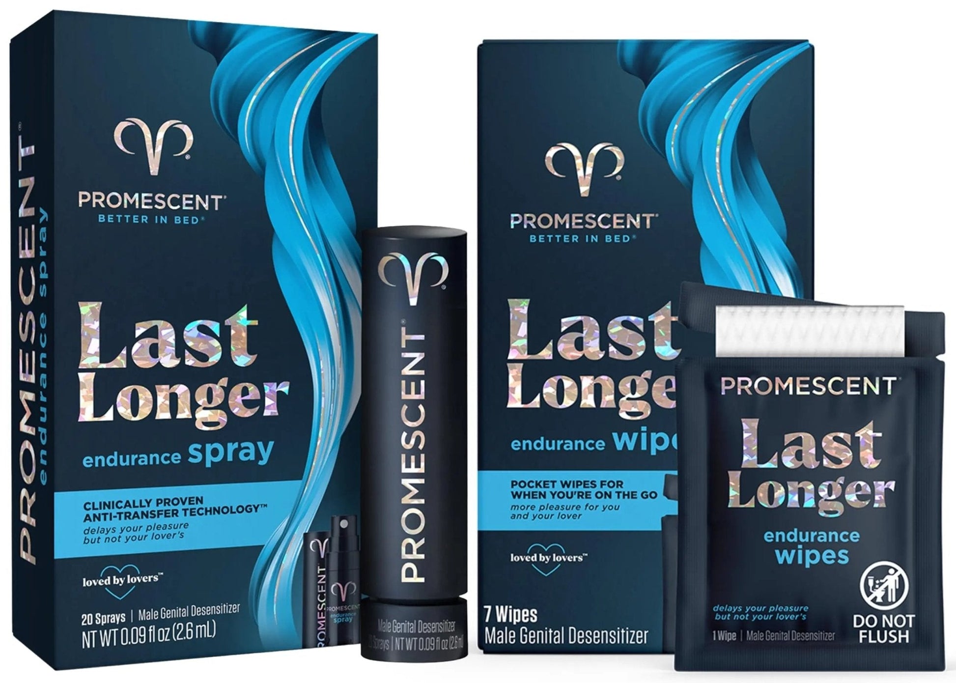 Promescent Desensitizing Delay Spray for Men (2.6 ml) to Help You Last Longer in Bed + Delay Wipes (7 Count) Sexual Enhancer with Extended Climax Control with Benzocaine - Maple Wellness Supplements