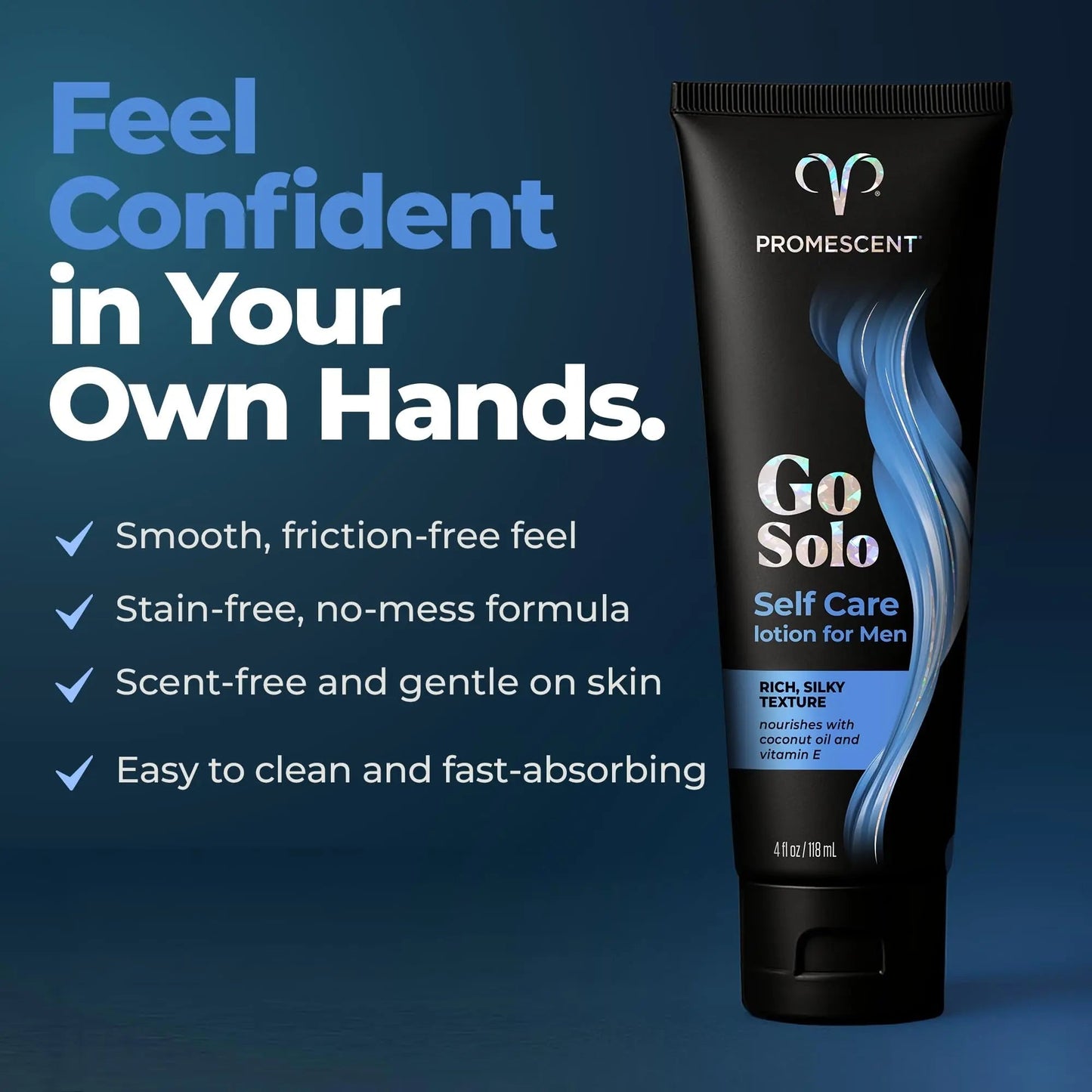Promescent Go Solo Lotion for Men, Natural Unscented Moisturizing Ingredients with Coconut Oil and Sweet Almond Oil, Creamy Natural Texture, Fast-Absorbing, Made in the USA, 4 fl oz - Maple Wellness Supplements