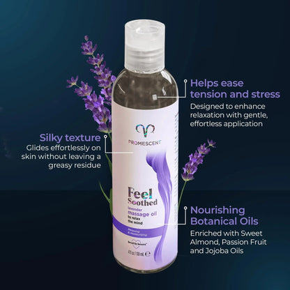 Promescent Lavender Massage Oil for Massage Therapy, Massage Oils for Date Night, Premium Lavender Body Oil for Men & Women to Relieve Stress & Sore Muscles, Essential Oils for Skin (4 oz) - Maple Wellness Supplements