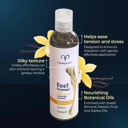 Promescent Massage Oil for Massage Therapy, Massage Oils for Date Night, Premium Body Oil for Men & Women to Relieve Stress & Sore Muscles, Essential Oils for Skin (4 oz) (Vanilla) - Maple Wellness Supplements