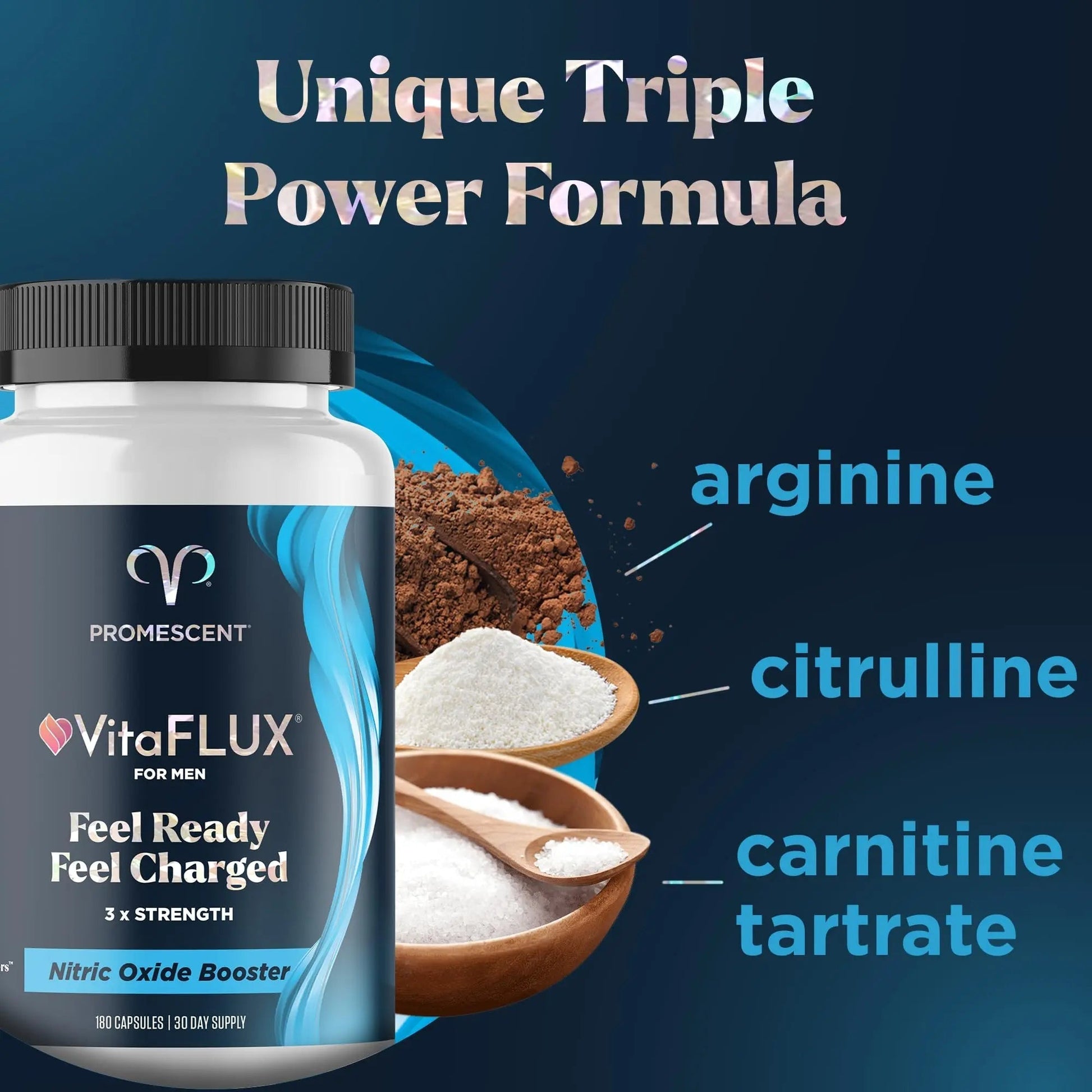 Promescent VitaFLUX Nitric Oxide Supplements for Men, Fast Acting Male Enhancing Pills for Stamina, Size & Performance, L-Arginine L-Citrulline L-Carnitine (30 Servings) - Maple Wellness Supplements