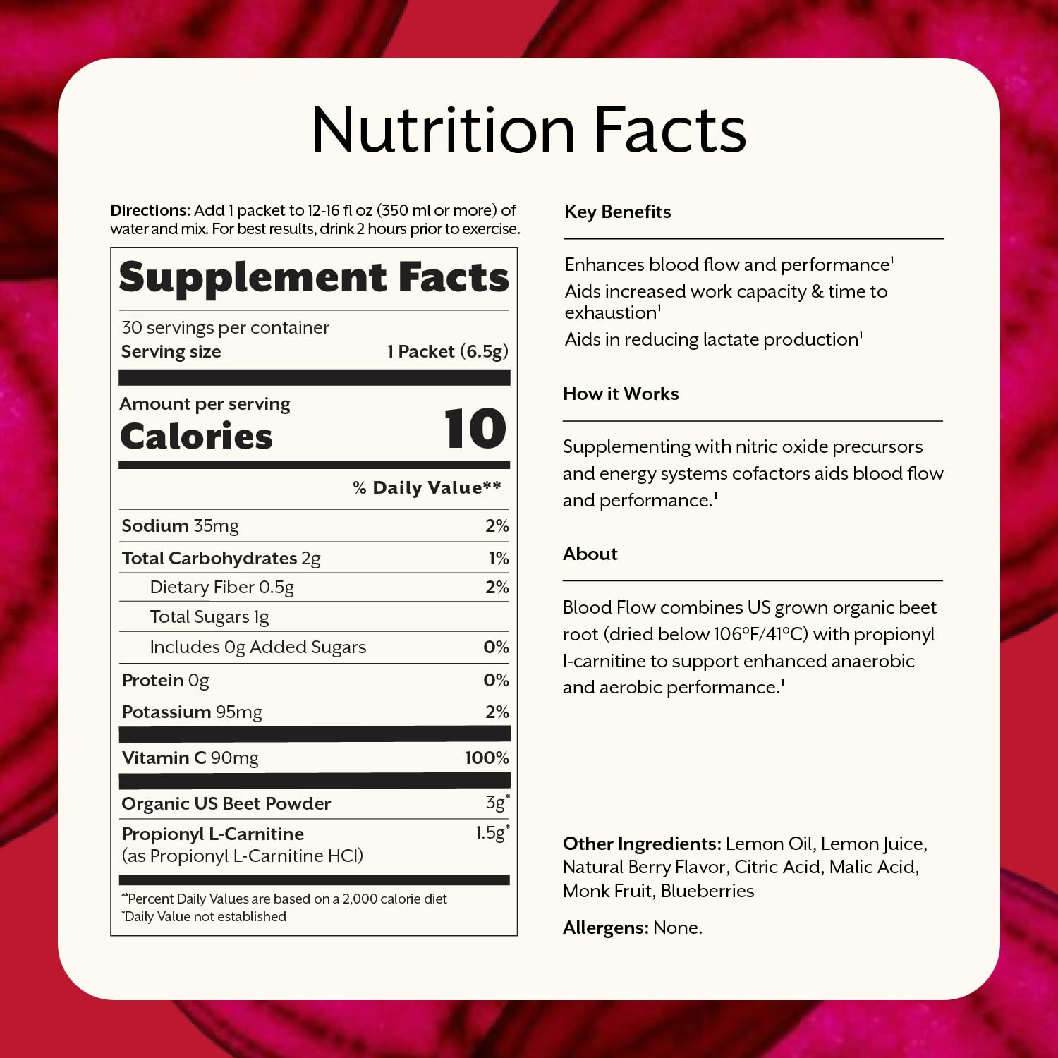 ProMix Nutrition Blood Flow - Nitric Oxide Supplement with Organic US Beet Root Powder - Cold Pressed, Low Temp Dehydration - 30 Servings - Maple Wellness Supplements