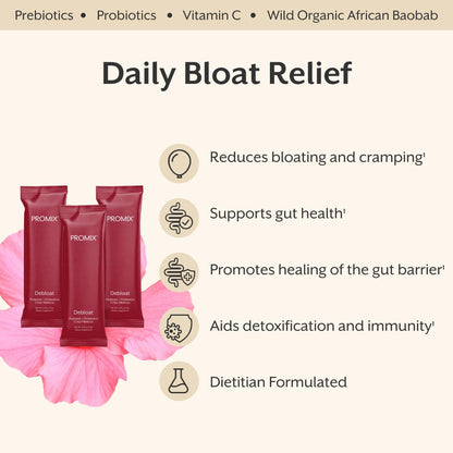 ProMix Nutrition Debloat Prebiotics and Probiotics Immune Support Supplement for Digestion, Cortisol Health, Gut Cleanse - Hibiscus - Maple Wellness Supplements