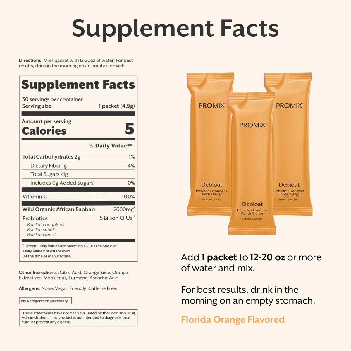 ProMix Nutrition Debloat Prebiotics and Probiotics with Baobab - Rich in Vitamin C, Bloating Relief, Immune Support - Maple Wellness Supplements
