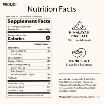 ProMix Nutrition Electrolytes Powder Hydration Packets - Himalayan Pink Salt, Magnesium, Potassium, Vitamin C - Salted Watermelon, - Maple Wellness Supplements