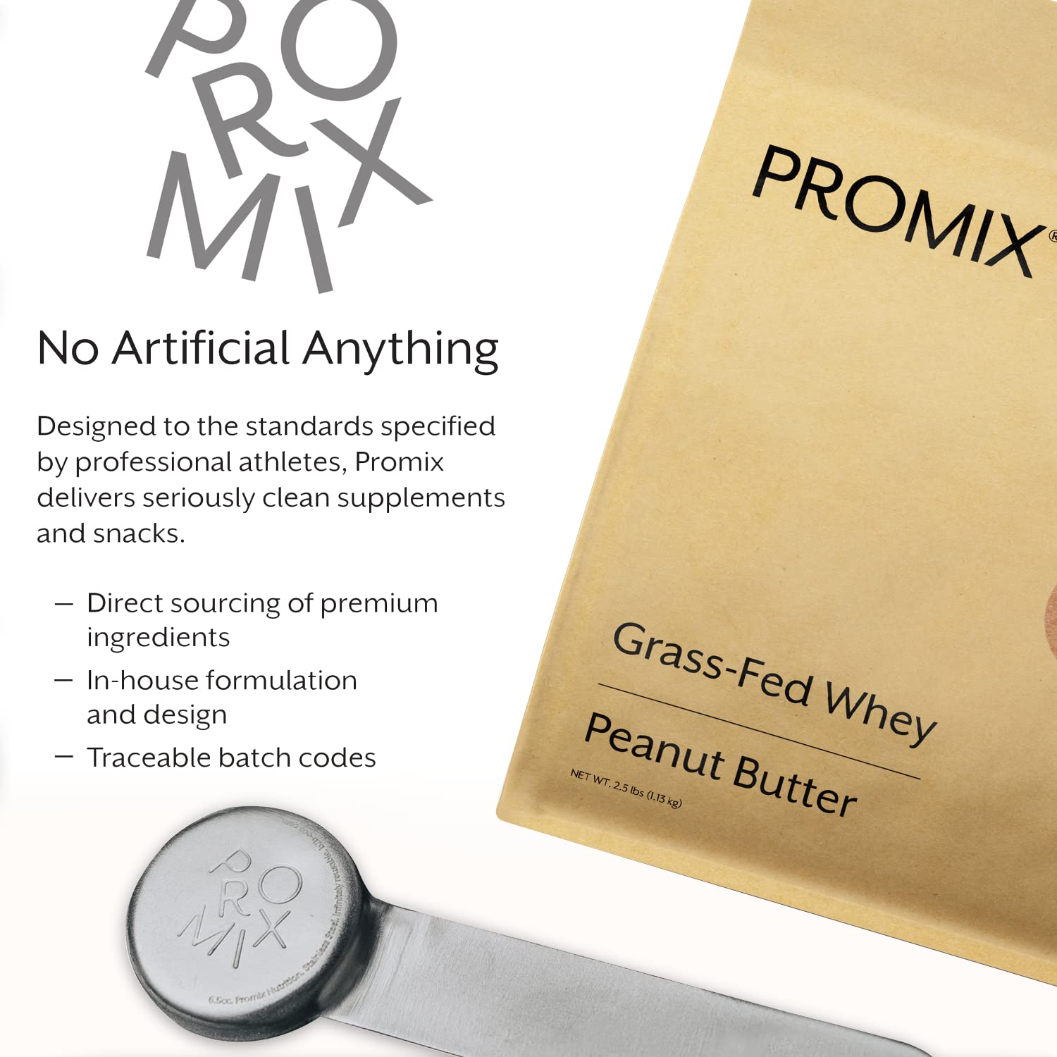 Promix Whey Protein Powder, Peanut Butter - 2.5lb Bulk - Grass-Fed & 100% All Natural - Maple Wellness Supplements