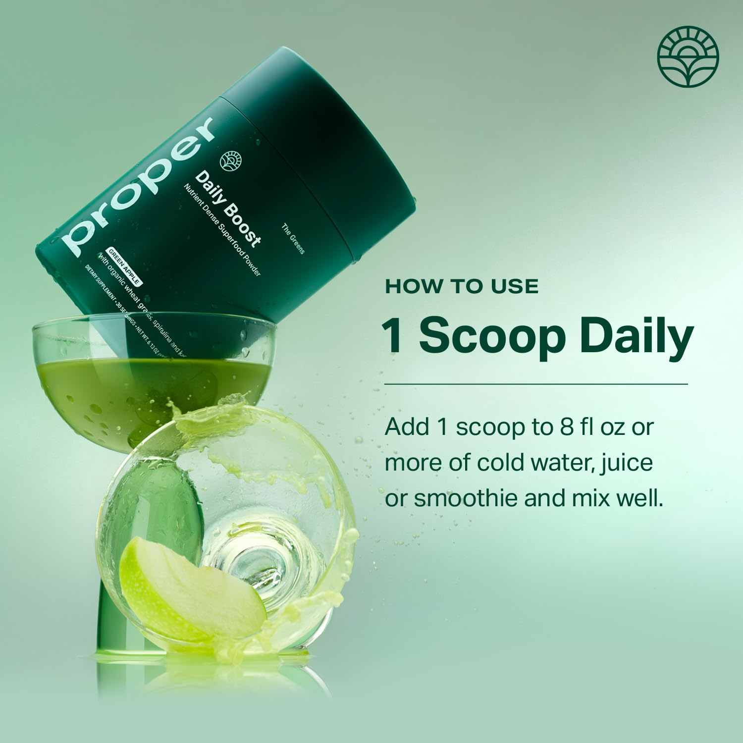 Proper, The Greens Daily Boost Organic Greens Powder. Whole Food, Apple Flavour Veggie Powder Superfood with Wheatgrass, Spirulina, Chlorella, Probiotics. - Maple Wellness Supplements