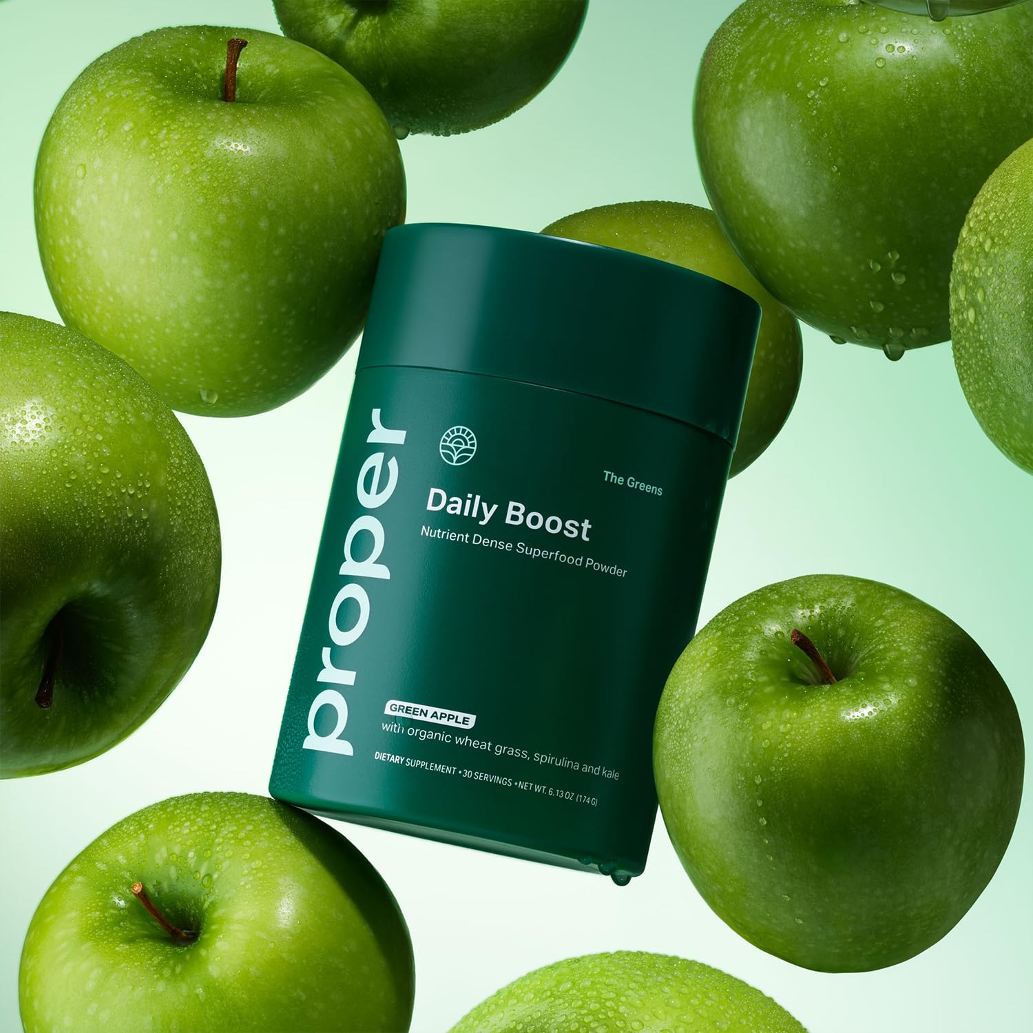 Proper, The Greens Daily Boost Organic Greens Powder. Whole Food, Apple Flavour Veggie Powder Superfood with Wheatgrass, Spirulina, Chlorella, Probiotics. - Maple Wellness Supplements