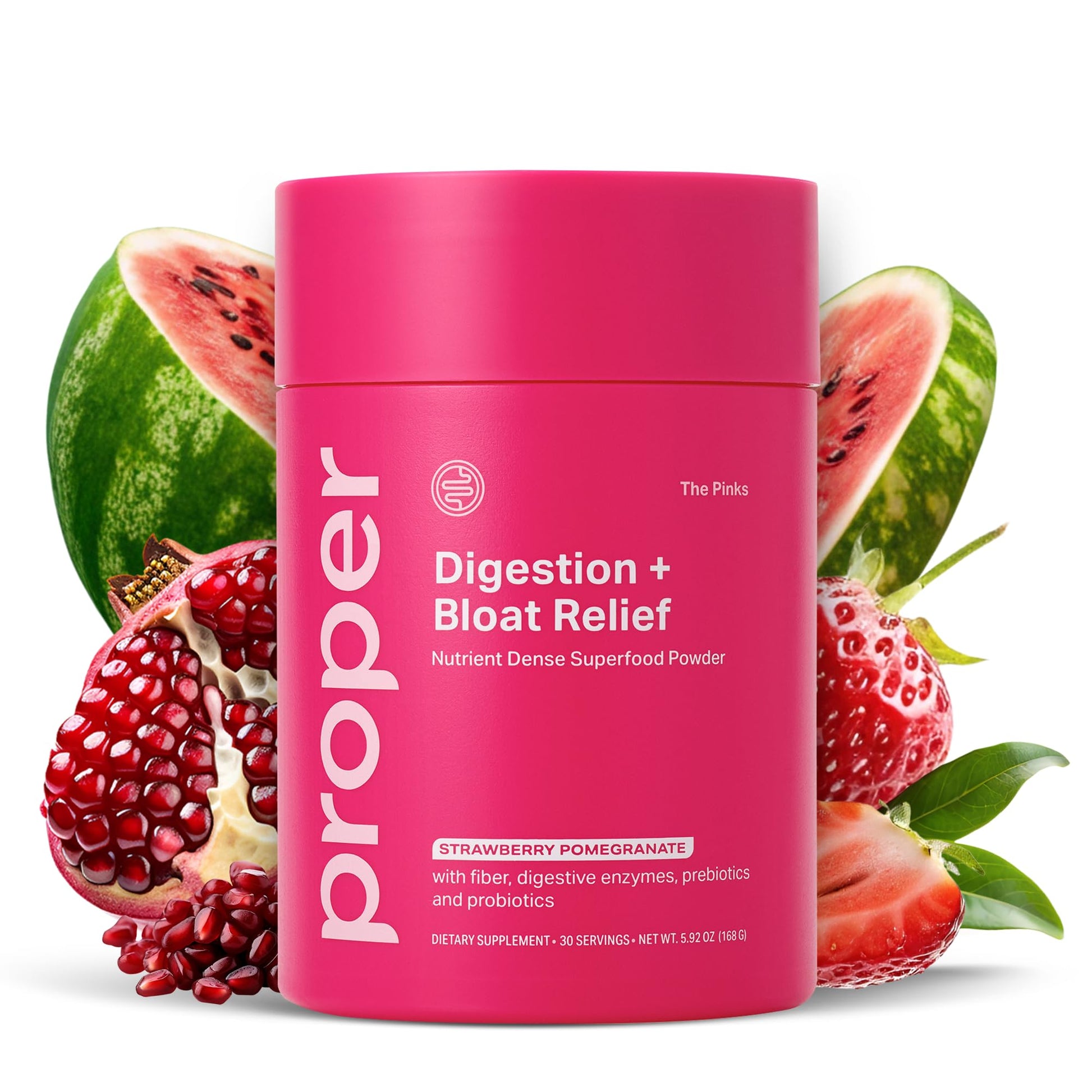 Proper, The Pinks Digestion and Bloat Relief. Drink Mix with Gut Health Probiotics, Prebiotics, Beet Root & Enzymes for Digestive Support. Bloating and Microbiome - Maple Wellness Supplements