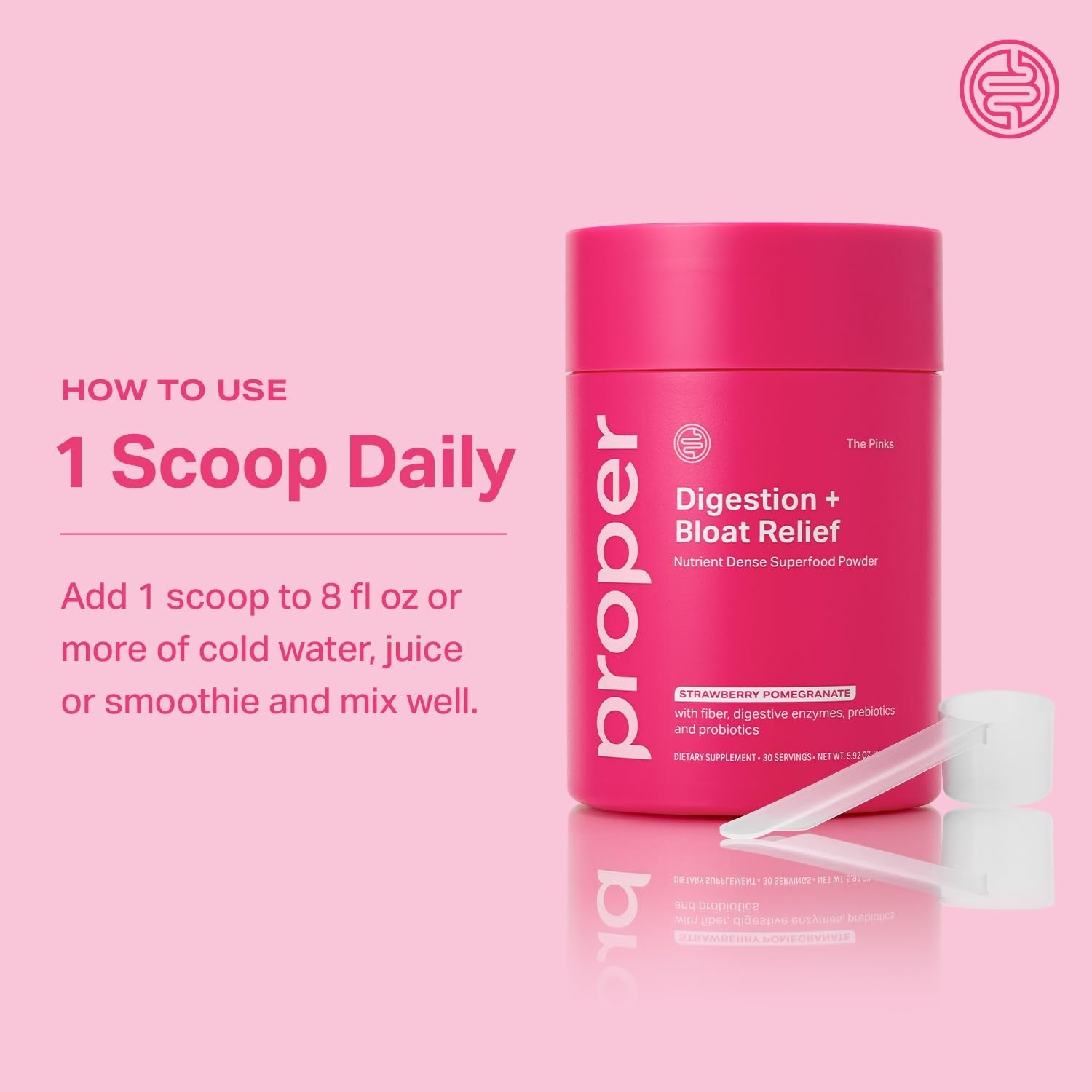 Proper, The Pinks Digestion and Bloat Relief. Drink Mix with Gut Health Probiotics, Prebiotics, Beet Root & Enzymes for Digestive Support. Bloating and Microbiome - Maple Wellness Supplements