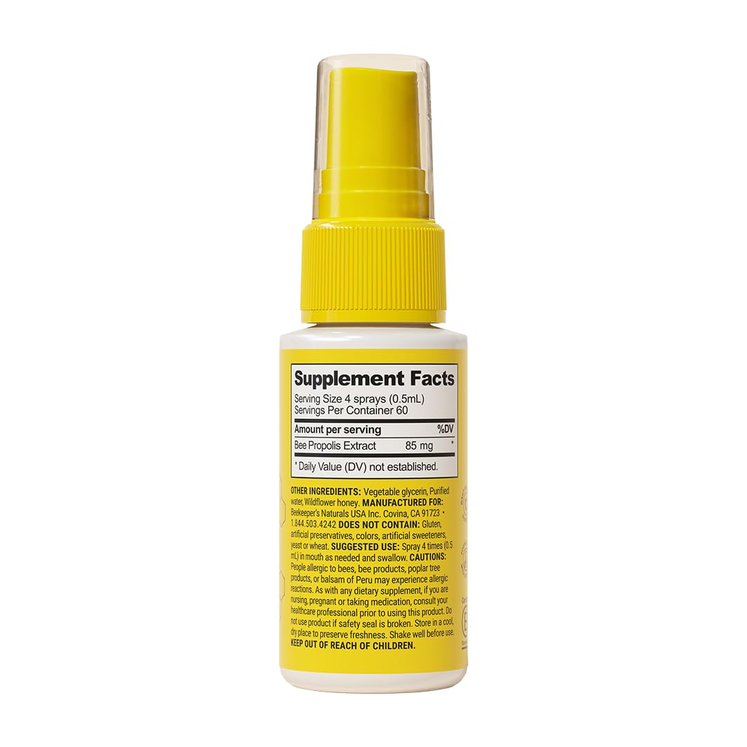 Propolis Throat Spray by Beekeeper's Naturals - 95% Bee Propolis Extract, Natural Immune Support & Sore Throat Relief - Antioxidants, Keto, Paleo, Gluten-Free (1.0 oz)(Pack of 1) - Maple Wellness Supplements