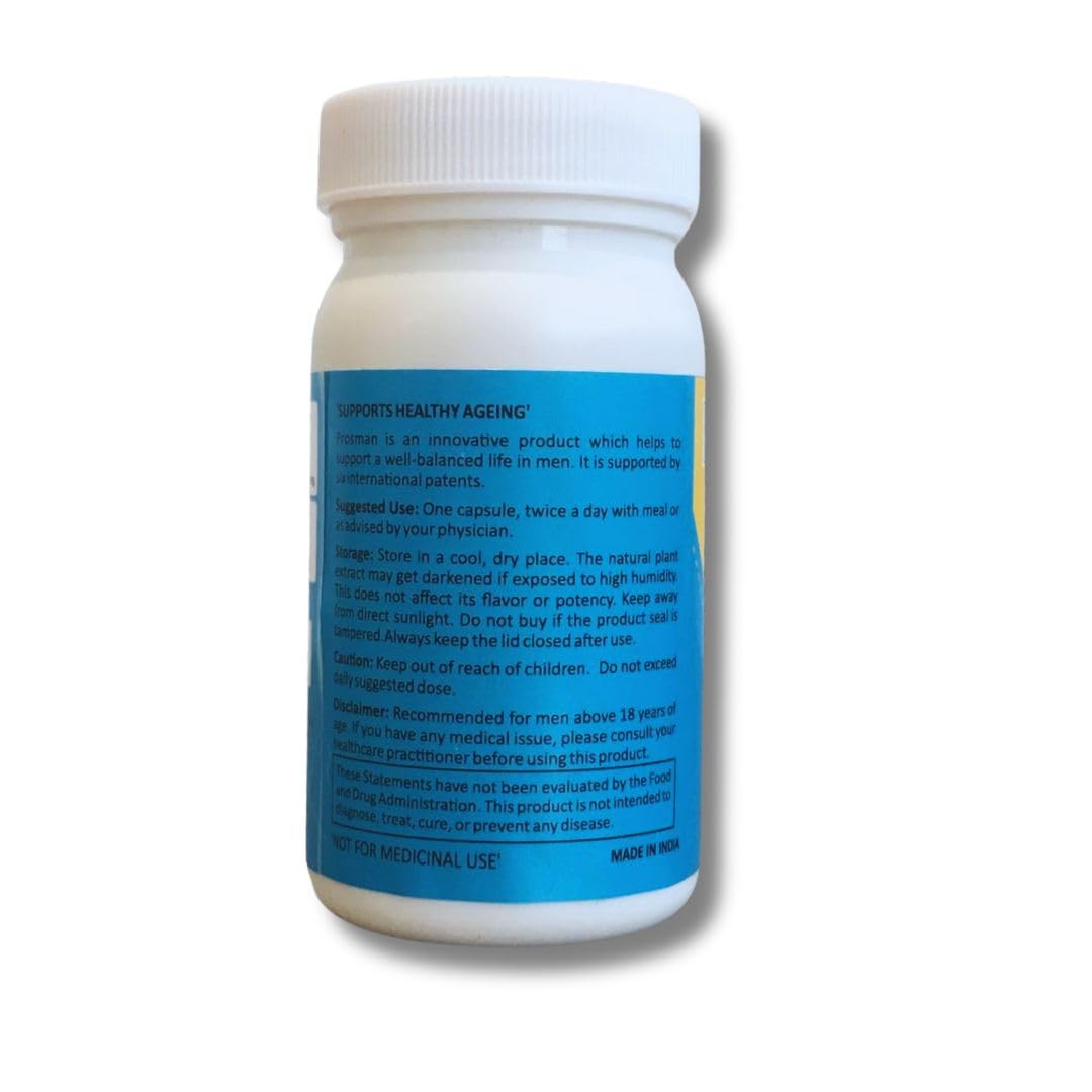Prosman Supplement - Supports Healthy ageing & Improves Urinary Function | Patented Ingredient | Prunus domestica/pygeum (1Pack- 60 Capsules) - Maple Wellness Supplements