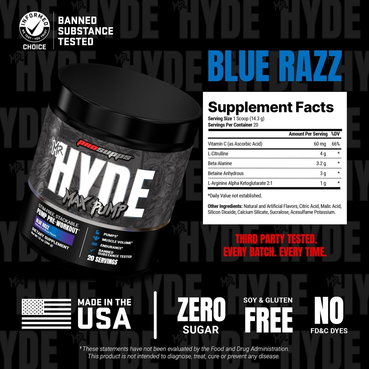 ProSupps Mr. Hyde Max Pump Pre Workout Powder - Stim-Free Preworkout Supports Blood Flow, Muscle Volume & Endurance - Caffeine-Free Nitric Oxide Gym & Fitness Supplements - Maple Wellness Supplements