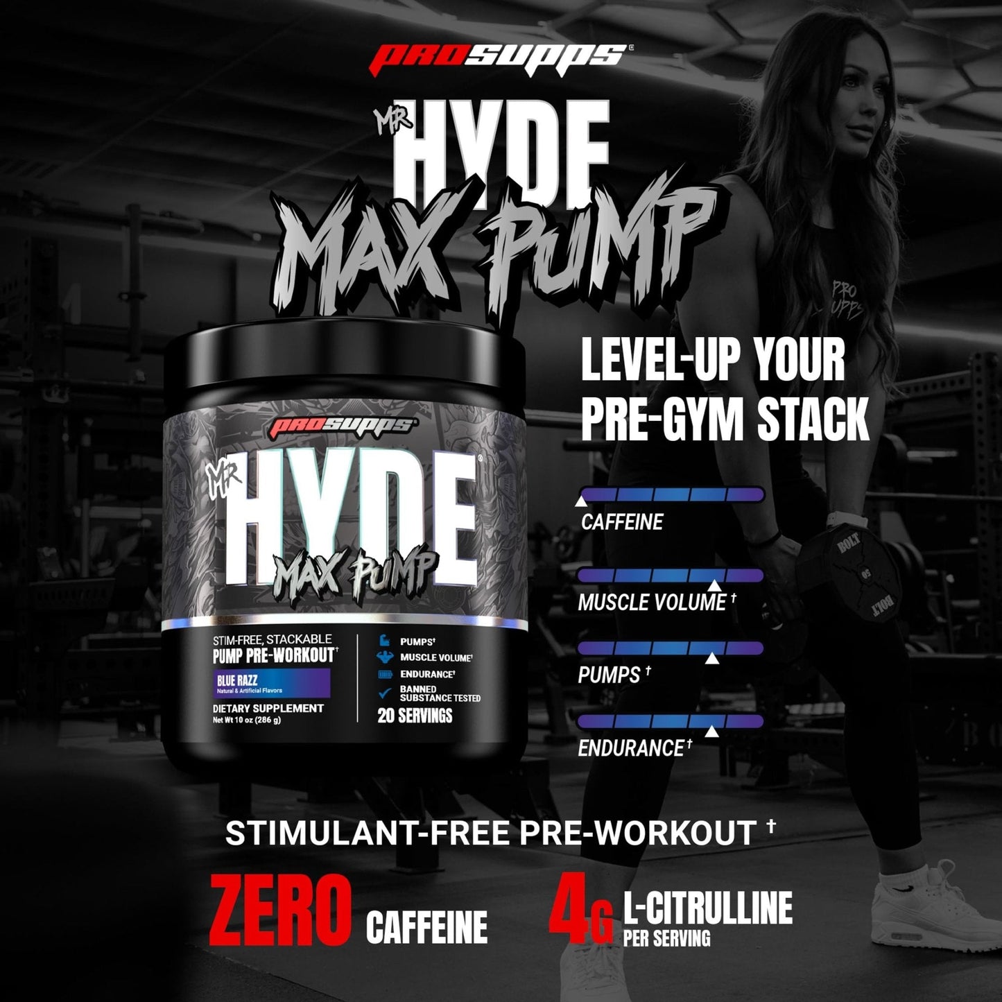 ProSupps Mr. Hyde Max Pump Pre Workout Powder - Stim-Free Preworkout Supports Blood Flow, Muscle Volume & Endurance - Caffeine-Free Nitric Oxide Gym & Fitness Supplements - Maple Wellness Supplements