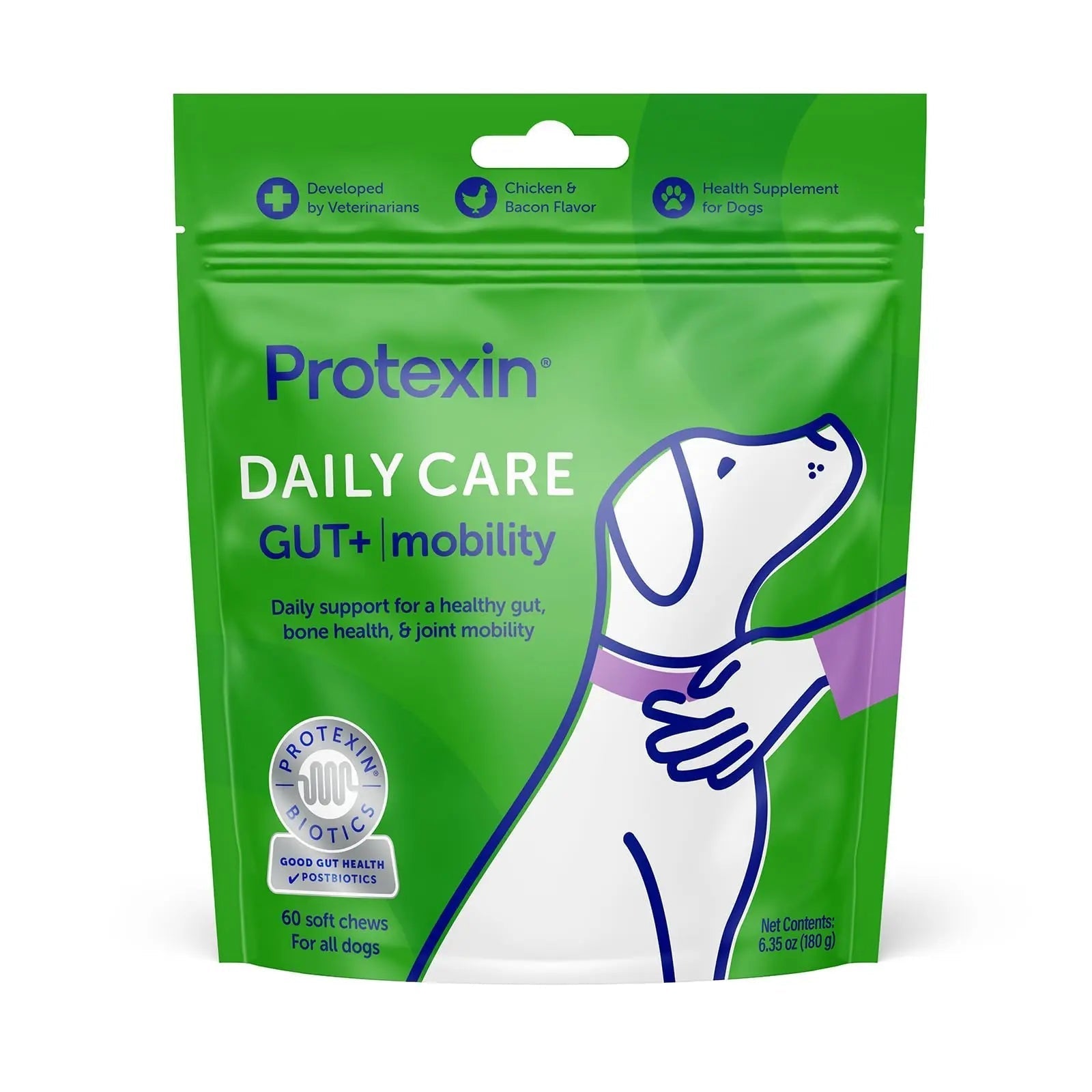 Protexin Daily Care Gut+ Mobility | 60 Dog Chews, Chicken and Bacon Flavor Dog Supplement | Probiotics for Dogs, Dog Postbiotics - Maple Wellness Supplements