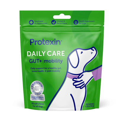 Protexin Daily Care Gut+ Mobility | 60 Dog Chews, Chicken and Bacon Flavor Dog Supplement | Probiotics for Dogs, Dog Postbiotics - Maple Wellness Supplements