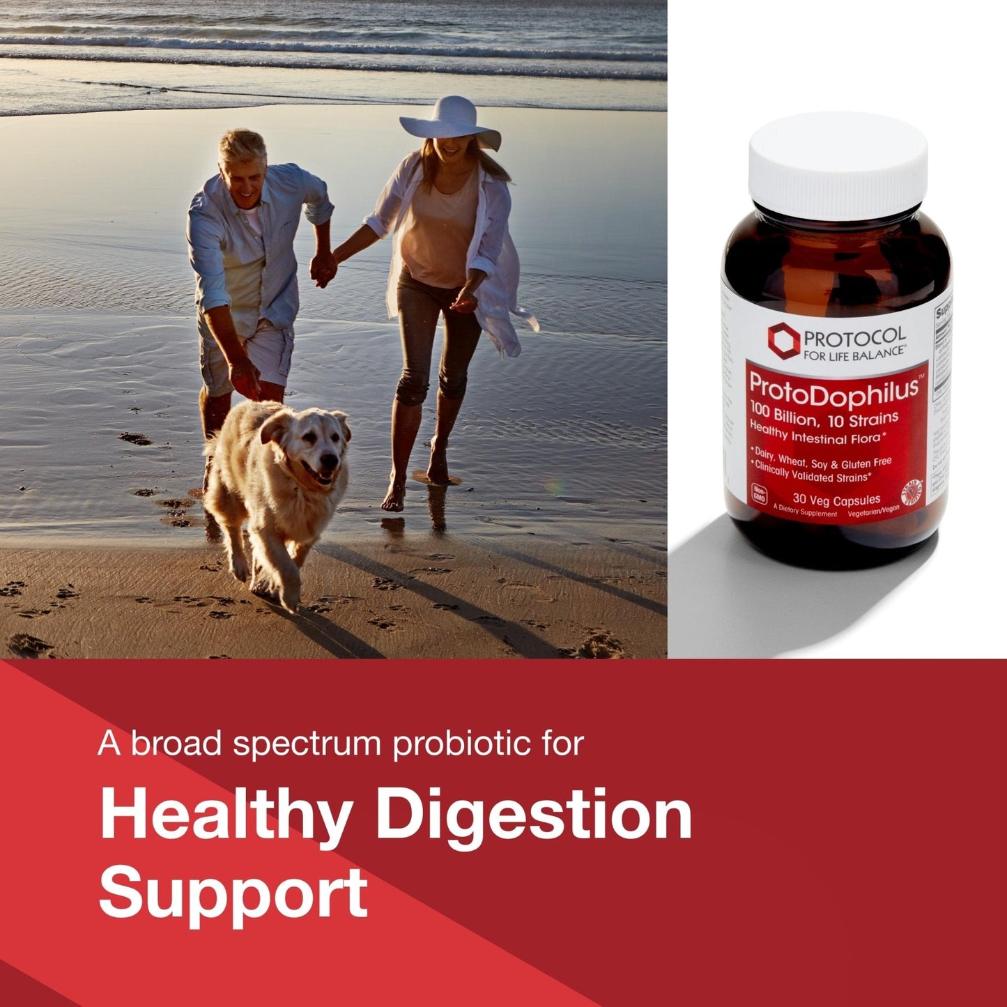 PROTOCOL FOR LIFE BALANCE Proto Dophilus 100 Billion 10 Strains - Support Digestive Gut Health Immune System & Detox - Dairy, Wheat, Soy & Gluten Free - Vegan & Nut Free - 30 Veg Capsules - Maple Wellness Supplements