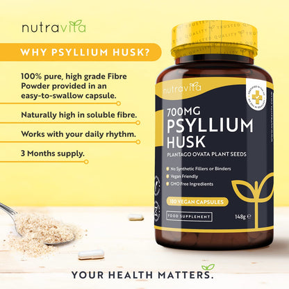 Psyllium Husks Fibre Supplement – 1400mg per Serving – Naturally High in Soluble Fibre - Maple Wellness Supplements