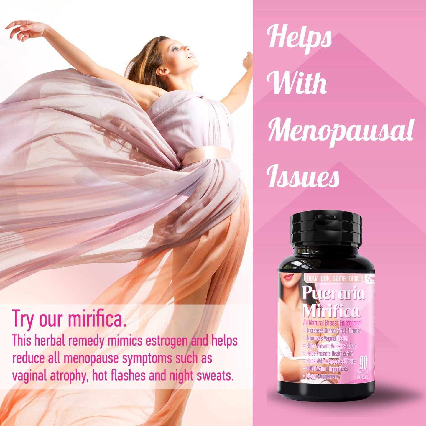 Pueraria Mirifica Capsules 2000mg Daily - Breast Enhancement Pills and Estrogen Supplement for Women and Men, Breast Enlargement Pills for Women and Transgender - Breast Growth Breast Enhancer - Maple Wellness Supplements