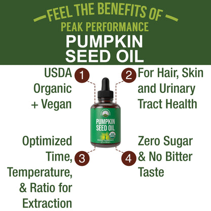 Pumpkin Seed Oil. USDA Organic Vegan Liquid Drops Extract for Women and Men. Supplement for Hair Growth, Skin Health, UT, Prostate Support. Zero Sugar, Gluten Free. Take Orally No Capsules - Maple Wellness Supplements