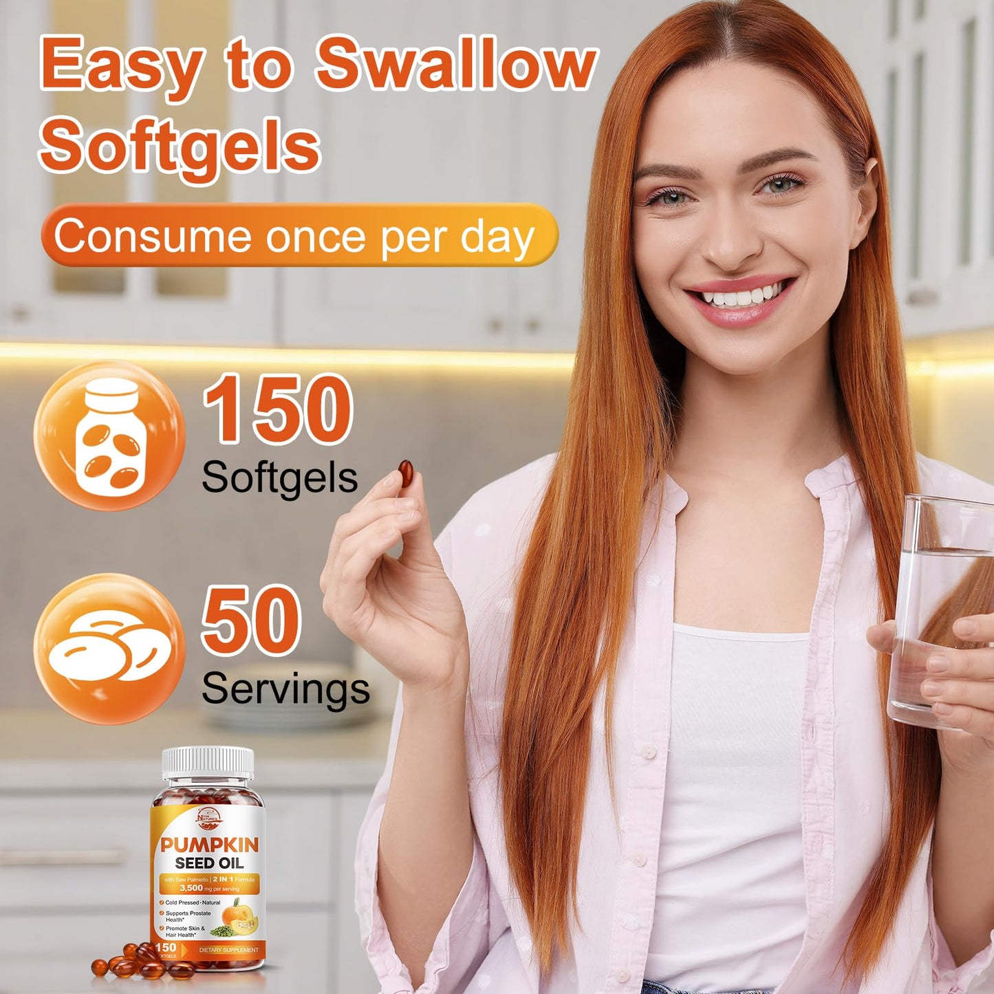 Pumpkin Seed Oil with Saw Palmetto, 3500mg Max Strength per Serving, 150 Softgels, Cold-Pressed with Essential Fatty Acids & Phytosterols, Supports Immune - Maple Wellness Supplements