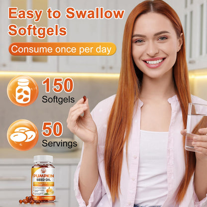 Pumpkin Seed Oil with Saw Palmetto, 3500mg Max Strength per Serving, 150 Softgels, Cold-Pressed with Essential Fatty Acids & Phytosterols, Supports Immune - Maple Wellness Supplements