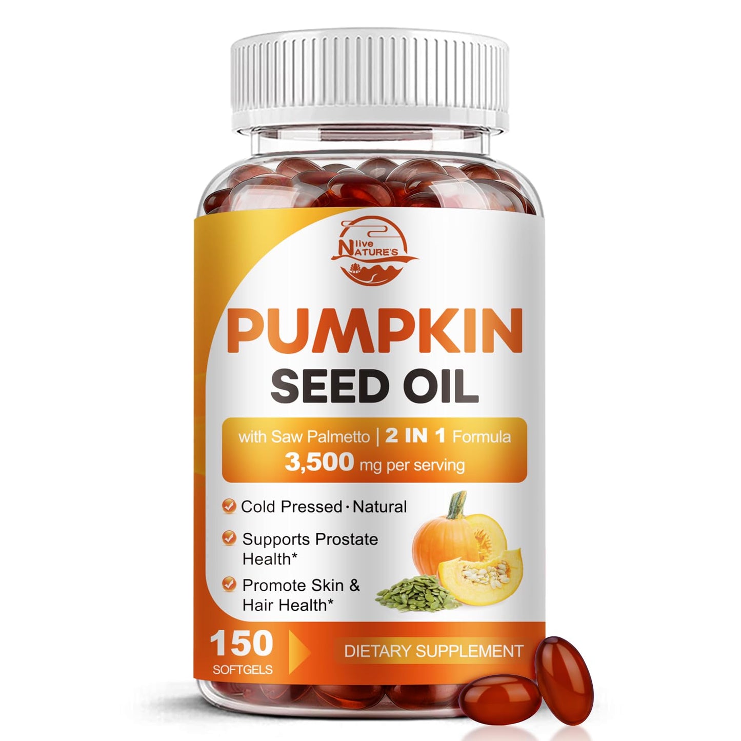 Pumpkin Seed Oil with Saw Palmetto, 3500mg Max Strength per Serving, 150 Softgels, Cold-Pressed with Essential Fatty Acids & Phytosterols, Supports Immune - Maple Wellness Supplements
