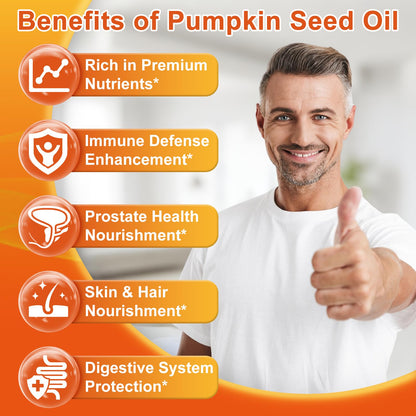 Pumpkin Seed Oil with Saw Palmetto, 3500mg Max Strength per Serving, 150 Softgels, Cold-Pressed with Essential Fatty Acids & Phytosterols, Supports Immune - Maple Wellness Supplements