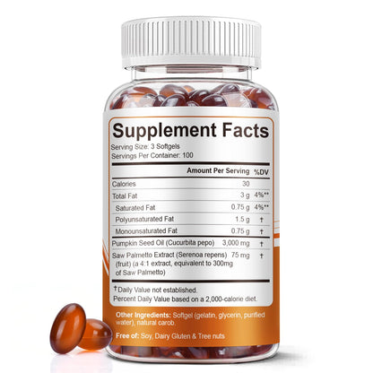 Pumpkin Seed Oil with Saw Palmetto Capsules, 3000mg/serving, 300/600 Softgels | Cold Pressed, Pure Virgin Oil, Essential Fatty Acids & Phytosterols | Supports Hair, Urinary - Maple Wellness Supplements
