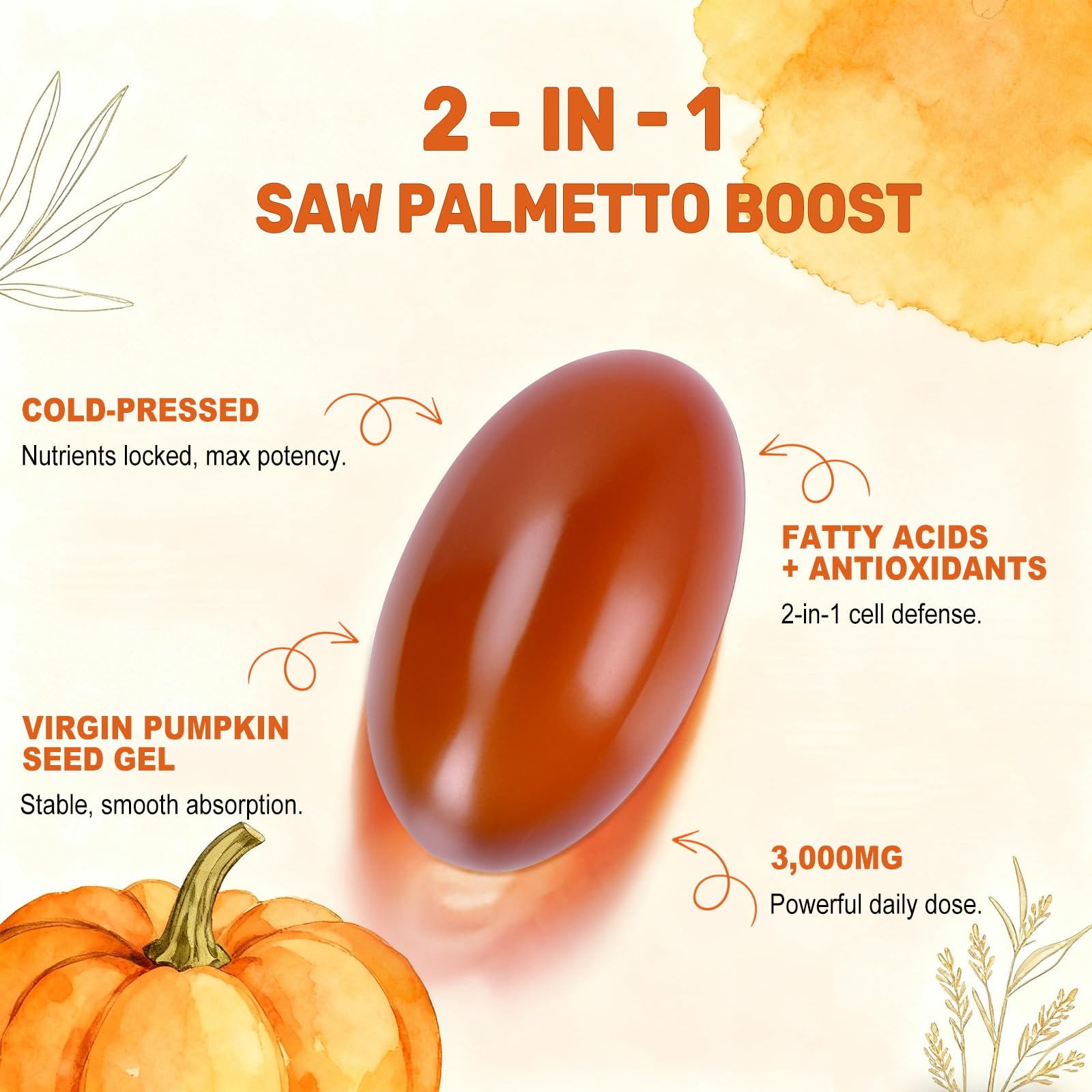 Pumpkin Seed Oil with Saw Palmetto Capsules, 3000mg/serving, 300/600 Softgels | Cold Pressed, Pure Virgin Oil, Essential Fatty Acids & Phytosterols | Supports Hair, Urinary - Maple Wellness Supplements