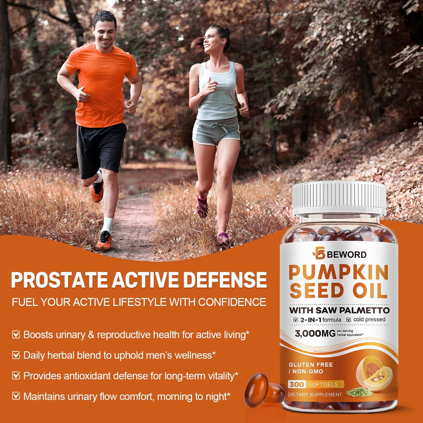 Pumpkin Seed Oil with Saw Palmetto Capsules, 3000mg/serving, 300/600 Softgels | Cold Pressed, Pure Virgin Oil, Essential Fatty Acids & Phytosterols | Supports Hair, Urinary - Maple Wellness Supplements