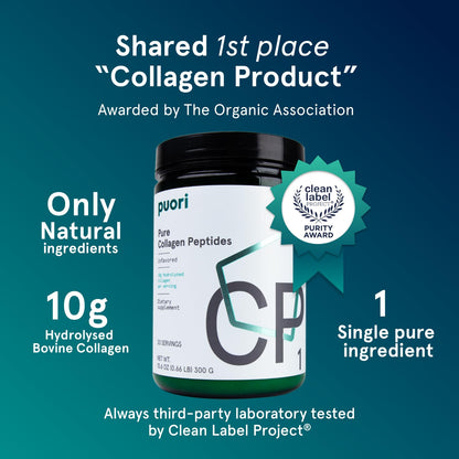 Puori Pure Collagen Peptides Powder, Unflavored - 10g of Grass-Fed Hydrolyzed Bovine Collagen Supports Skin Health, Hair & Nail Strength, Joint Pain & Mobility Support - 30 Servings - Maple Wellness Supplements